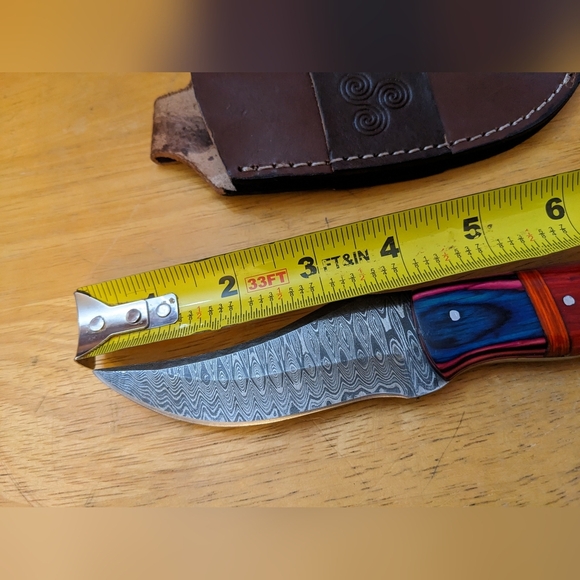 Damascus steel blade men's hunting skinner knife, T1-1865 - Picture 4 of 8